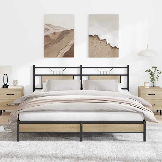 vidaXL Sengeramme 183x213 cm Sonoma-Eg med sengegavl og opbevaring