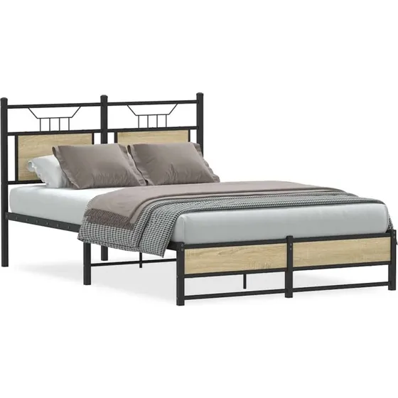 vidaXL Sengeramme 120x190 cm Sonoma-eg uden madras med sengegavl og opbevaring