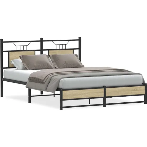 vidaXL Sengeramme 150x200 cm Sonoma-eg med sengegavl og opbevaring