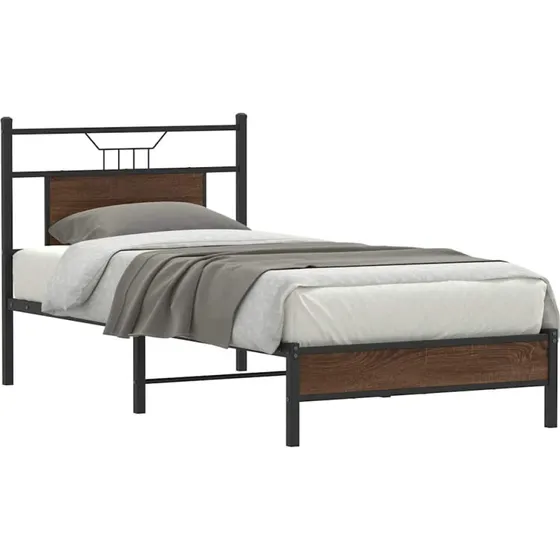 vidaXL Sengeramme 90x190 cm Konstrueret Træ Brunt Eg med Sengegavl