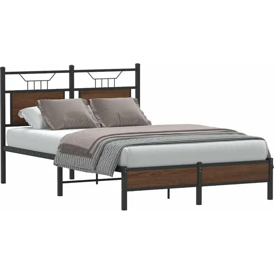 vidaXL Sengeramme 120x190 cm Konstrueret Træ Brunt Eg med Sengegavl