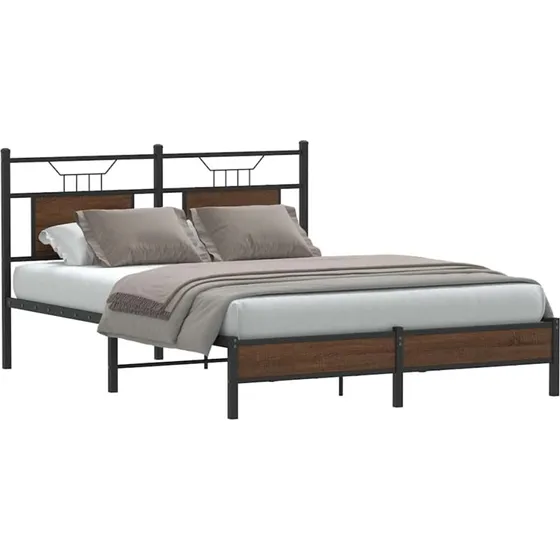 vidaXL Sengeramme 140x190 cm Konstrueret Træ Brunt Eg med Sengegavl