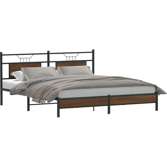 vidaXL Sengeramme 183x203 cm Konstrueret Træ Brunt Eg med Sengegavl