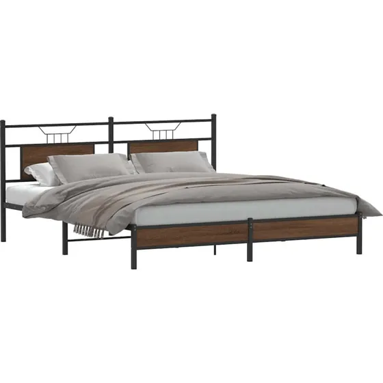 vidaXL Sengeramme 183x213 cm Konstrueret Træ Brun Eg med Sengegavl