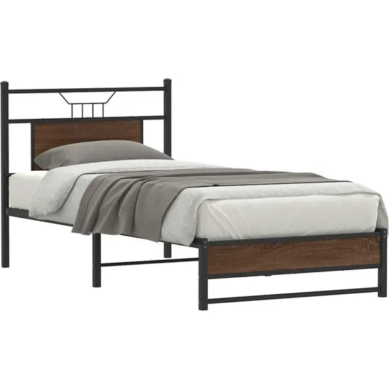 vidaXL Sengeramme 90x190 cm Konstrueret Træ Brunt Eg med Sengegavl