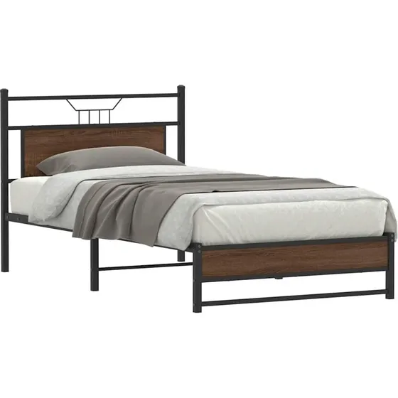 vidaXL Sengeramme 100x190 cm Konstrueret Træ Brunt Eg med Sengegavl