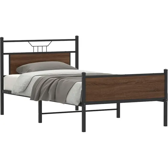 vidaXL Sengeramme 100x190 cm Konstrueret Træ Brunt Eg med Sengegavl og Højt Fodgærde