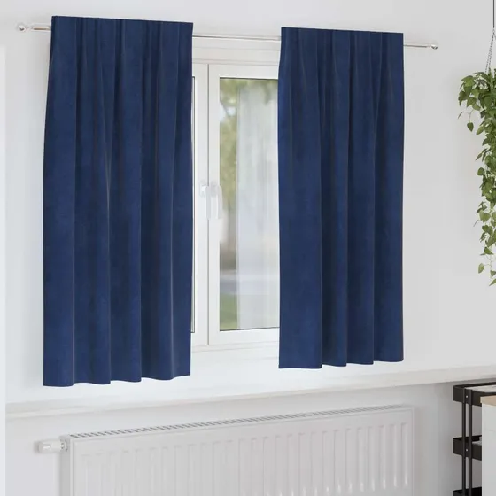 vidaXL Mørklægningsgardiner 2 stk, Mørk Blå, 140 x 175 cm, Fløjl