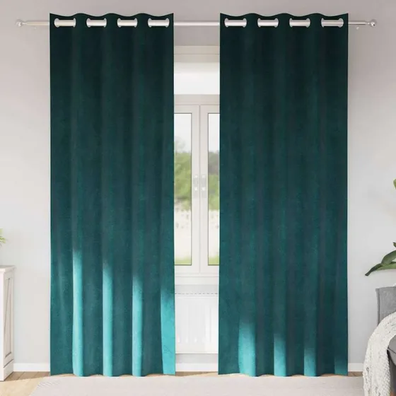 vidaXL Mørklægningsgardiner 2 stk Mørkegrøn 140 x 225 cm Fløjl