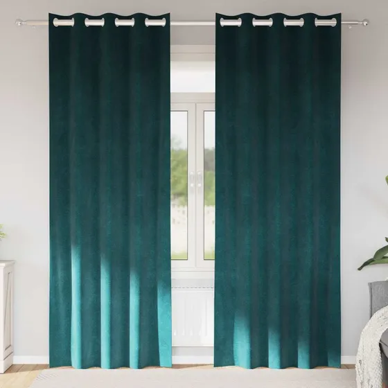 vidaXL Mørklægningsgardiner 2 stk Mørkegrøn 140 x 245 cm Fløjl