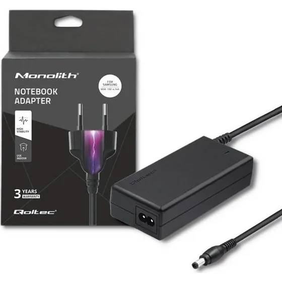 Qoltec Monolith 90 W laptop oplader, sort, til Samsung