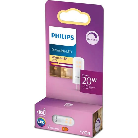 Philips LED G4 2,1W (20W) 12V 210lm Dæmpbar Varm Hvid