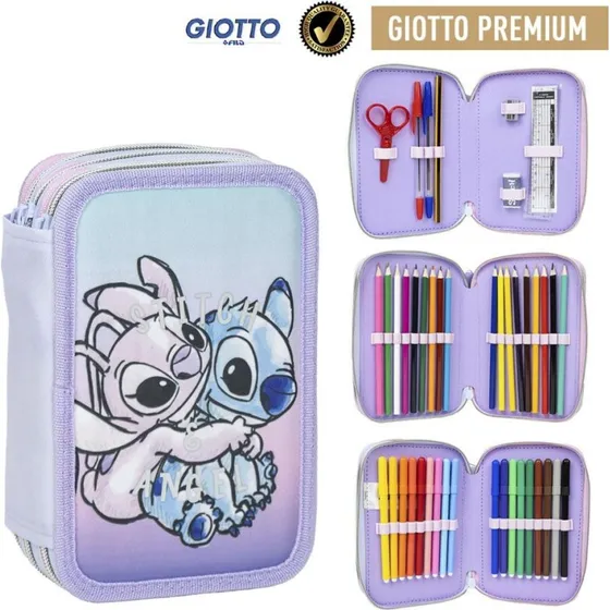 Cerda Lilo & Stitch Penneetui – 3 rum, 43 dele, fyldt med GIOTTO-blyanter