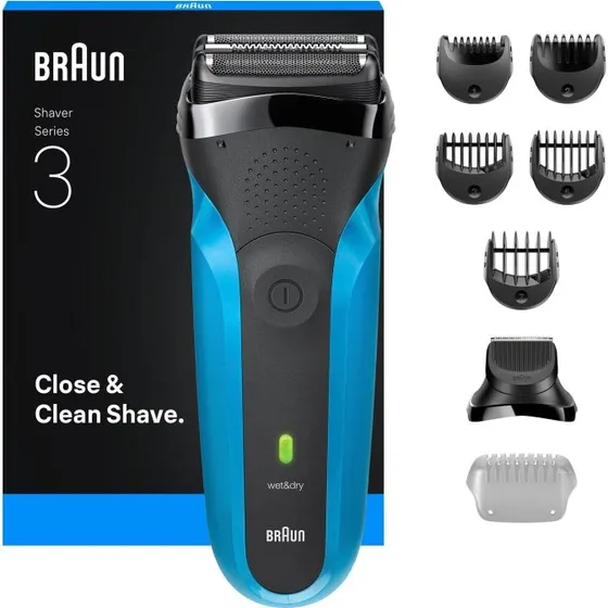 Braun Series 3 310BT elektrisk barbermaskine, blå, våd og tør