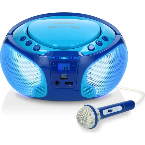 Lenco SCD-650BU Bærbar Karaoke-radio med CD/MP3/USB, Mikrofon og Lyseffekter - Blå