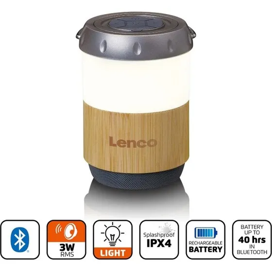 Lenco BTL-030BA Lanterne med Bluetooth-højttaler, Bamboo