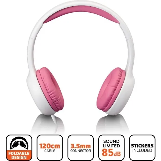 Lenco HP-010 Børnehovedtelefon 85dB Pink med klistermærker