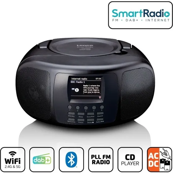 Lenco SCD-6000BK Bærbar internetradio med DAB+/FM, Bluetooth og CD-afspiller, Sort