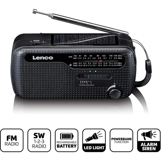 Lenco MCR-113BK Bærbar nødradiolommelygte med powerbank i én, sort