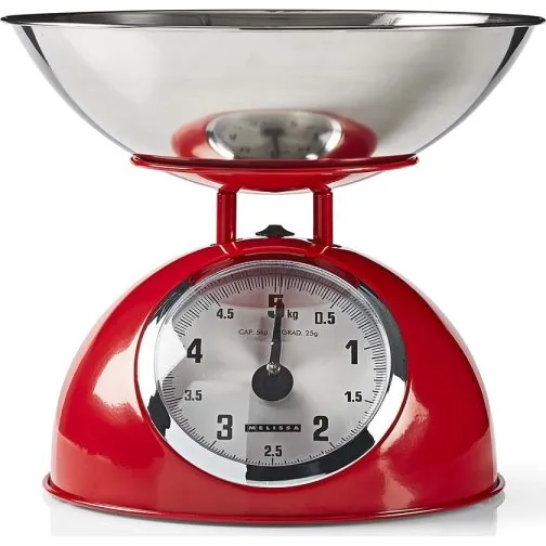 MELISSA Retro Køkkenvægt, Analog, Aftagelig Skål, Rød, 5 kg