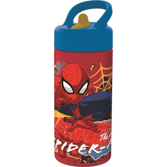 Spiderman Vandflaske 410 ml med Sugerør, Rød og Sort