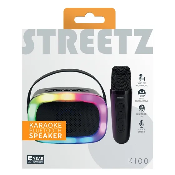Streetz K100 Karaokehøjttaler med trådløs mikrofon, 5W, sort