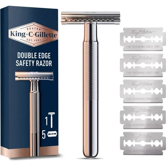 King C. Gillette Dubbeleggad Säkerhedshyvel + 5 Rakblad