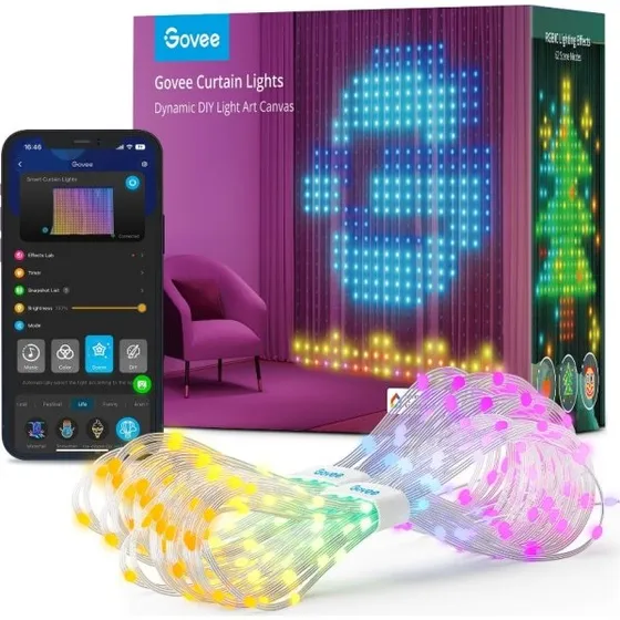 Govee H70B1 WiFi & Bluetooth Gardinlys, 1,5×2 m, RGBIC, IP65