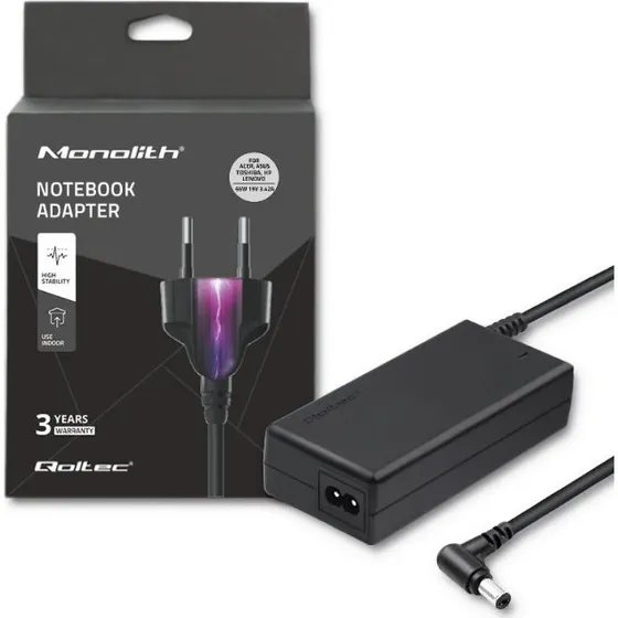 Qoltec 50068 65W Strømadapter til Acer Aspire, 19V, Sort