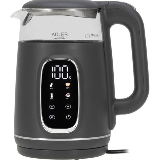 Adler AD 1305 Elkedel 1,7 L grå med touch og temperaturstyring