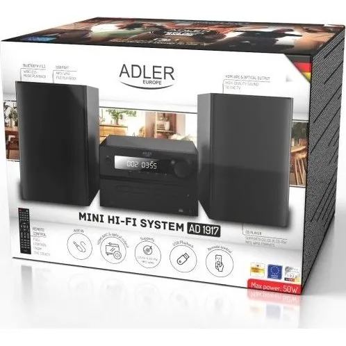 Adler AD 1917 Mini Hi-Fi Stereoanlæg med Bluetooth, CD, USB og FM-radio