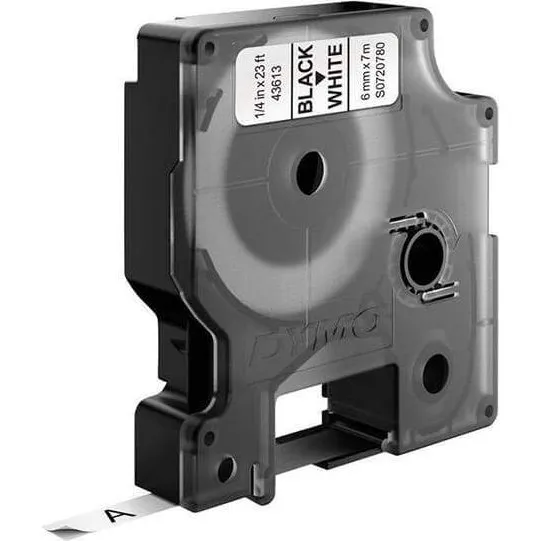 Dymo D1 6mm x 7m Sort på Hvid Etiketbånd