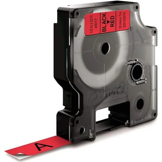 Dymo D1 12 mm Sort på Rød Etiketbånd, 7 m