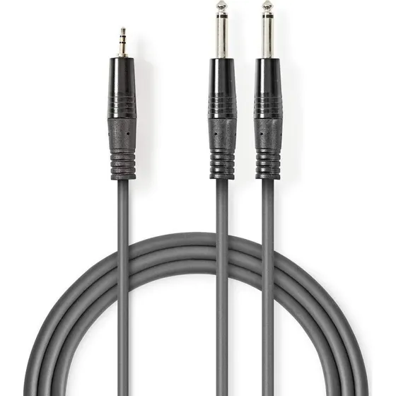 Nedis OnStage 6,35 mm til 3,5 mm audiokabel, 3 m, runde, mørkegrå