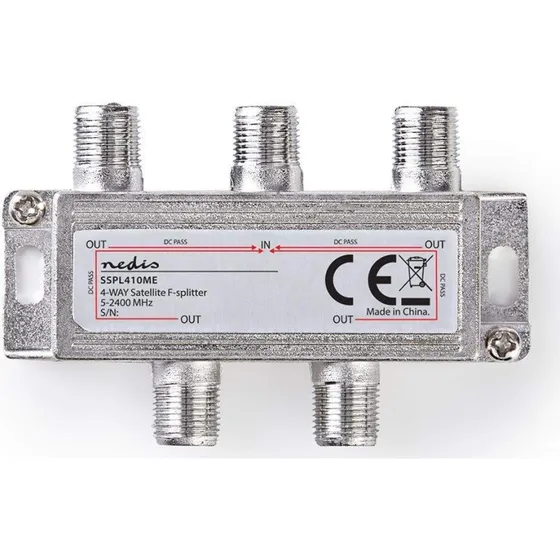 Nedis SSPL410ME 4-vejs satellit splitter, sølv, zinkstøbt