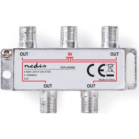 Nedis 4-vejs antennefordeler, 8 dB, zinkstøbt, F-stik