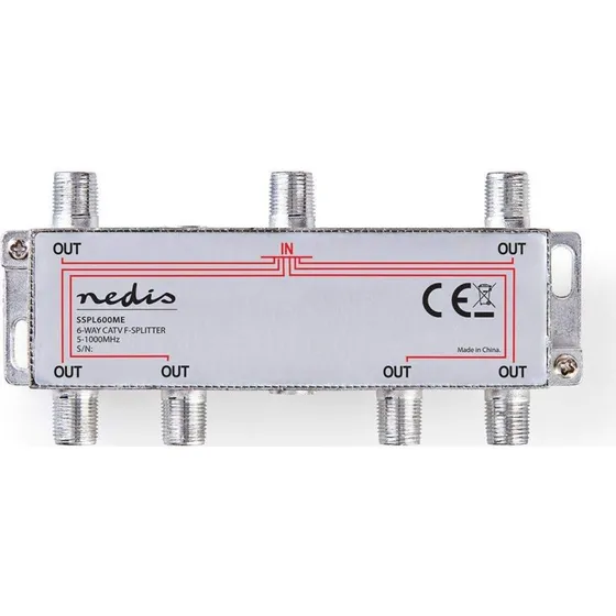 Nedis 6-vejs antenne-splitter, zinkstøbt, 75 Ohm