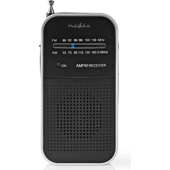 Nedis RDFM1110SI - Bærbart FM-radio, AM/FM, 1,5 W, Sort/Sølv
