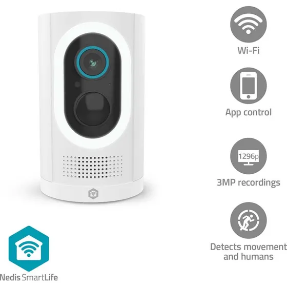 Nedis SmartLife Udendørs Kamera | 3MP Full HD | IP65 | 6 Måneder Batteri | Hvid