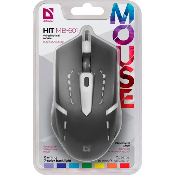 Defender HIT MB-601 LED Gaming Mus, USB-A, 1200DPI