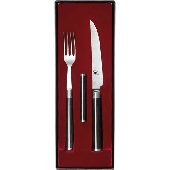 KAI Shun Classic Steakkniv & Gaffel-sæt, Krom/Sort