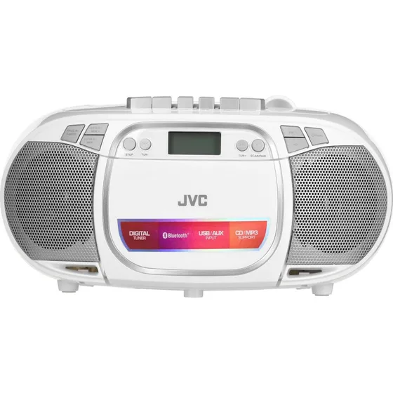 JVC RC-E451W Boombox, Hvid, Bluetooth, CD, Kassette, 3,2 W RMS