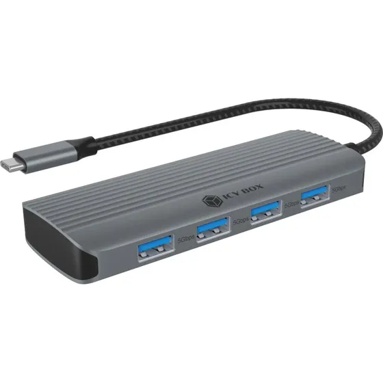 ICY BOX IB-DK4022a-CPD USB-C Dockingstation, 6-i-1, Grå