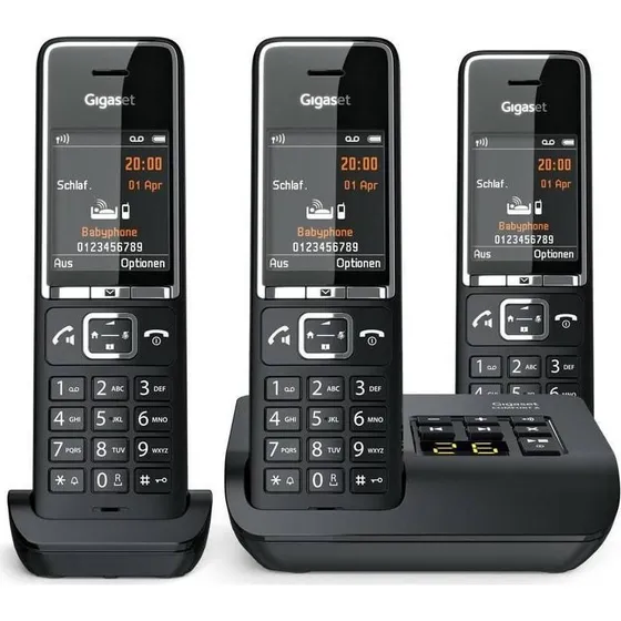 Gigaset Comfort 550A Trio Trådløs Telefon, Sort/Chrom, 3 Håndsæt