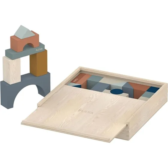 FLEXA Byggeklodser i træ 36 stk. – multifarvet, navn på låg