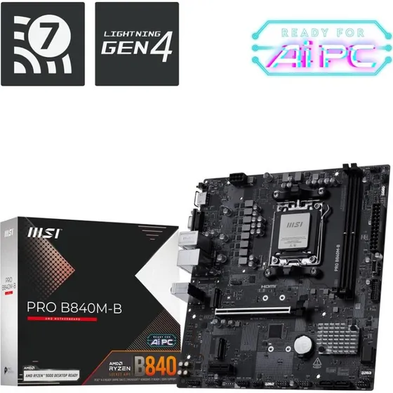 MSI PRO B840M-B Bundkort, AM5, micro ATX, DDR5