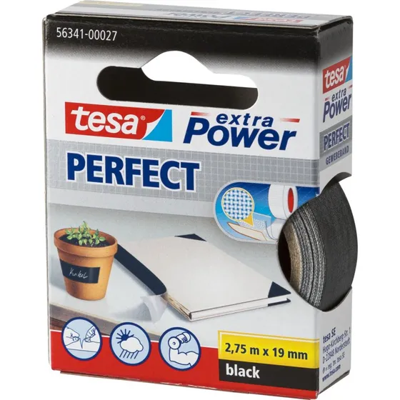 Tesa Extra Power Perfect Lærredstape 2,75m x 19mm Sort