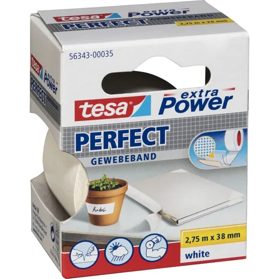 Tesa extra Power Perfect Hvid Stoftape 38 mm x 2,75 m