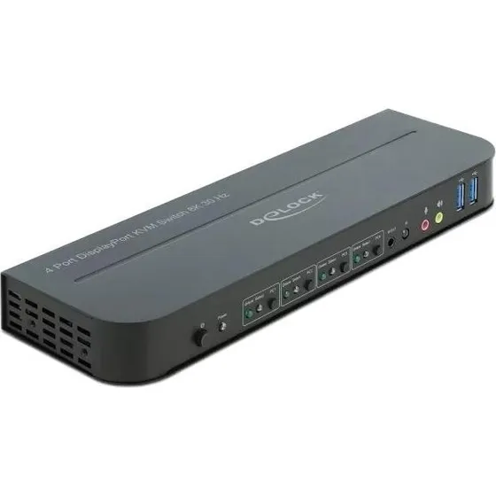 DeLÖCK DisplayPort 1.4 KVM Switch 8K 30 Hz med USB 3.0 og Audio, Sort