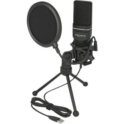 DeLOCK USB Condenser Mikrofon Set, Sort, Cardioid, 20-20kHz